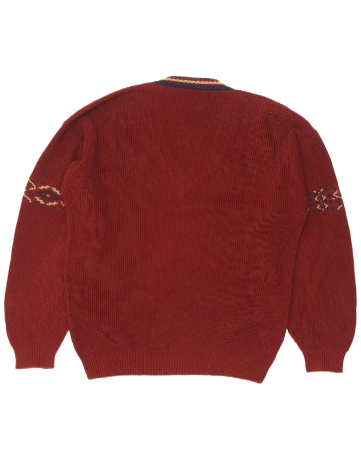 Maglione vintage da uomo con scollo a V taglia 50 cotone geometrico marrone medio