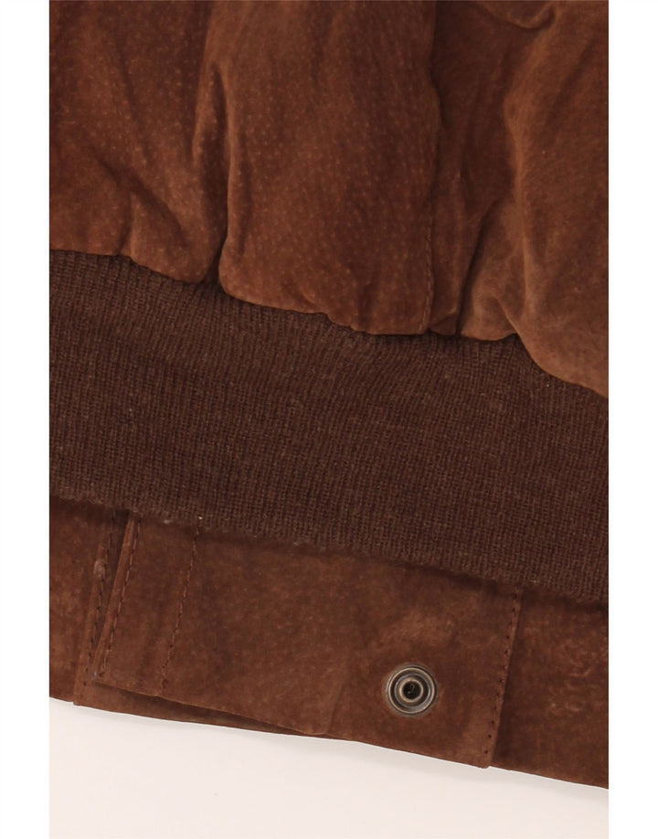 Giacca vintage da uomo Sherpa vestibilità ampia UK 44 2XL Pelle geometrica marrone