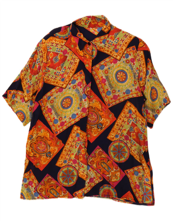 Camicia a maniche corte da donna vintage UK 14 geometrica multicolore media