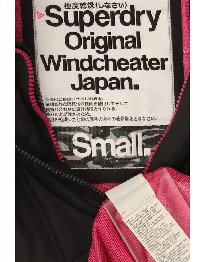 Giacca antipioggia da donna con cappuccio Superdry Windcheater UK 10 Small nylon nero