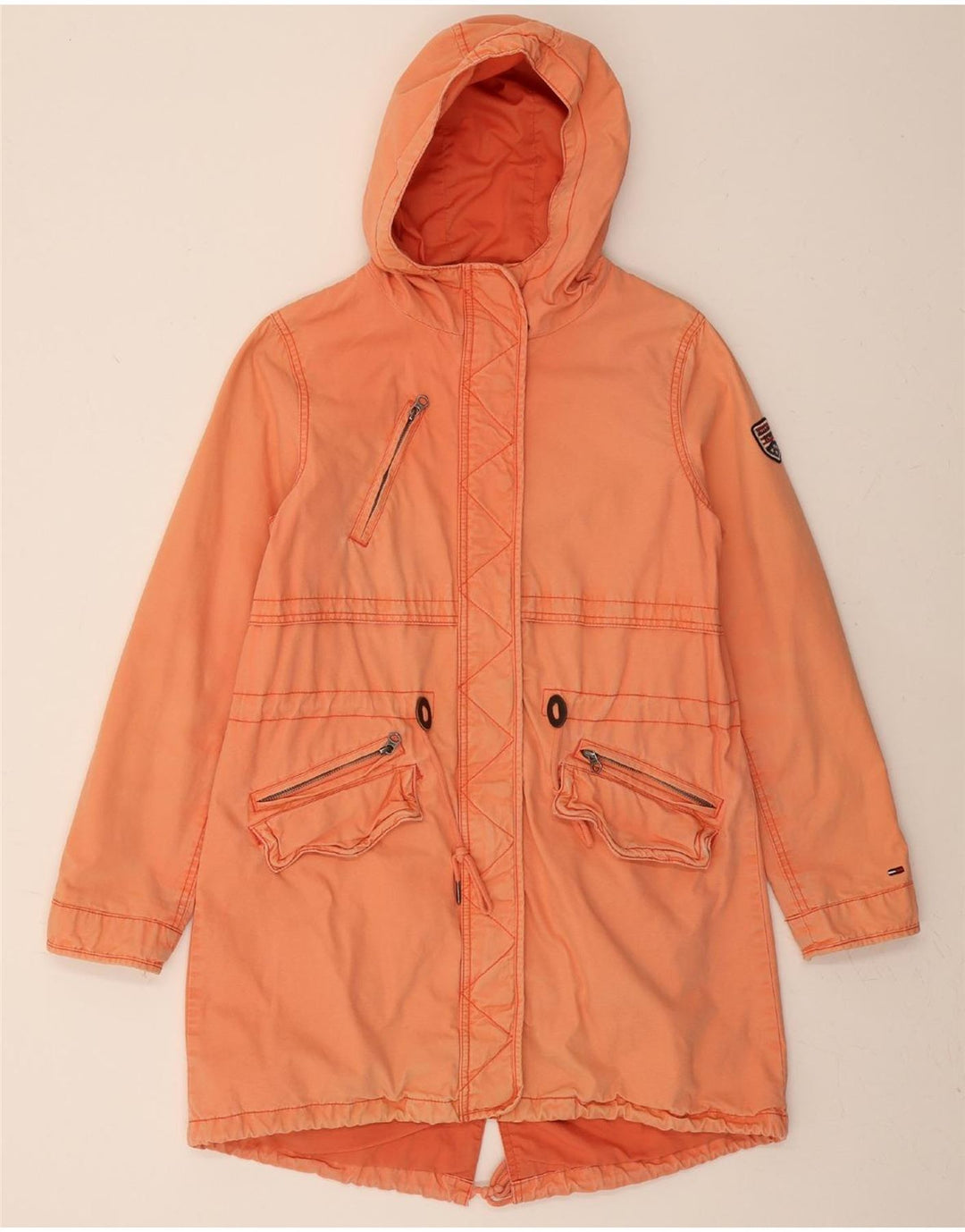 TOMMY HILFIGER Womens Hooded Parka Jacket UK 14 Medium Orange Cotton Vintage Tommy Hilfiger and Second-Hand Tommy Hilfiger from Messina Hembry 
