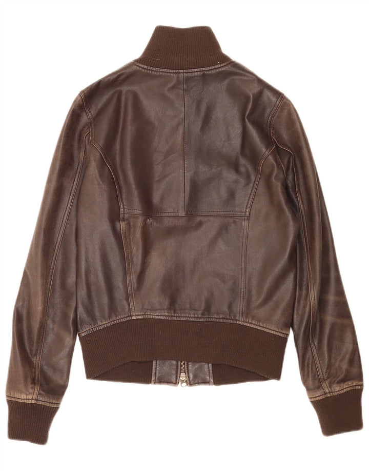 Giacca in pelle bomber da donna Sisley UK 6 XS in pelle marrone