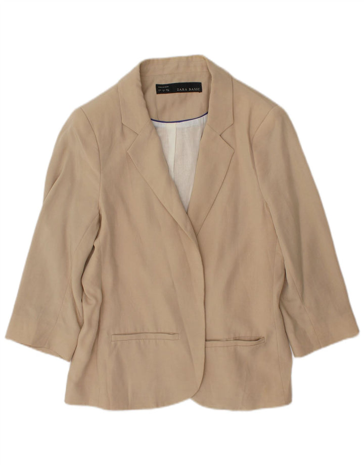 Giacca blazer aperta da donna con maniche a 3/4 Zara UK 14 grande in cotone beige