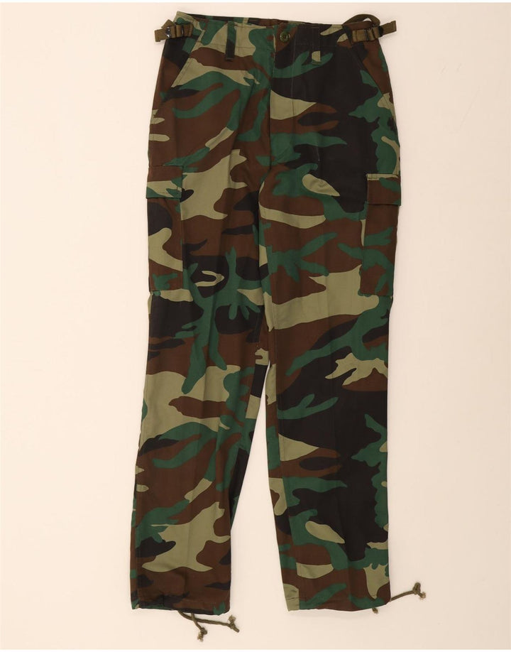 VINTAGE Mens Straight Cargo Trousers W29 L30 Khaki Camouflage Polyester Vintage Vintage and Second-Hand Vintage from Messina Hembry 