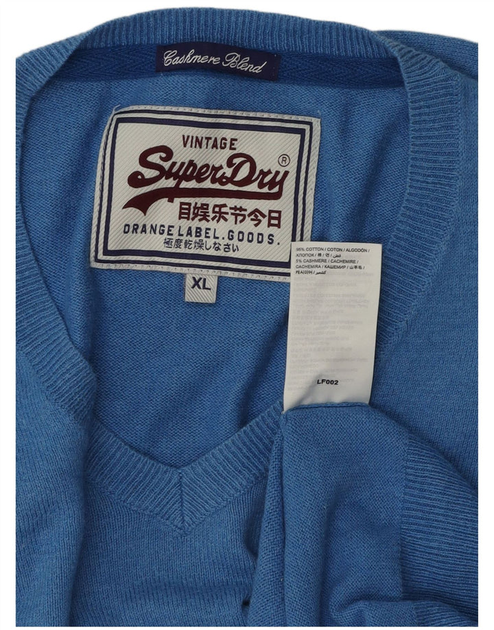 Maglione da uomo con scollo a V Superdry XL in cotone blu