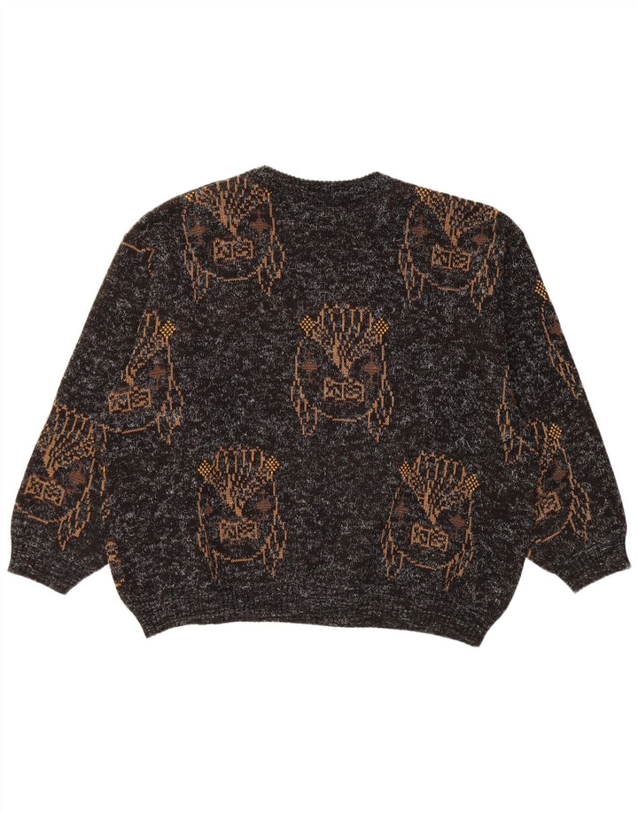 Maglione maglione girocollo con grafica da donna VINTAGE UK 18 XL nero screziato