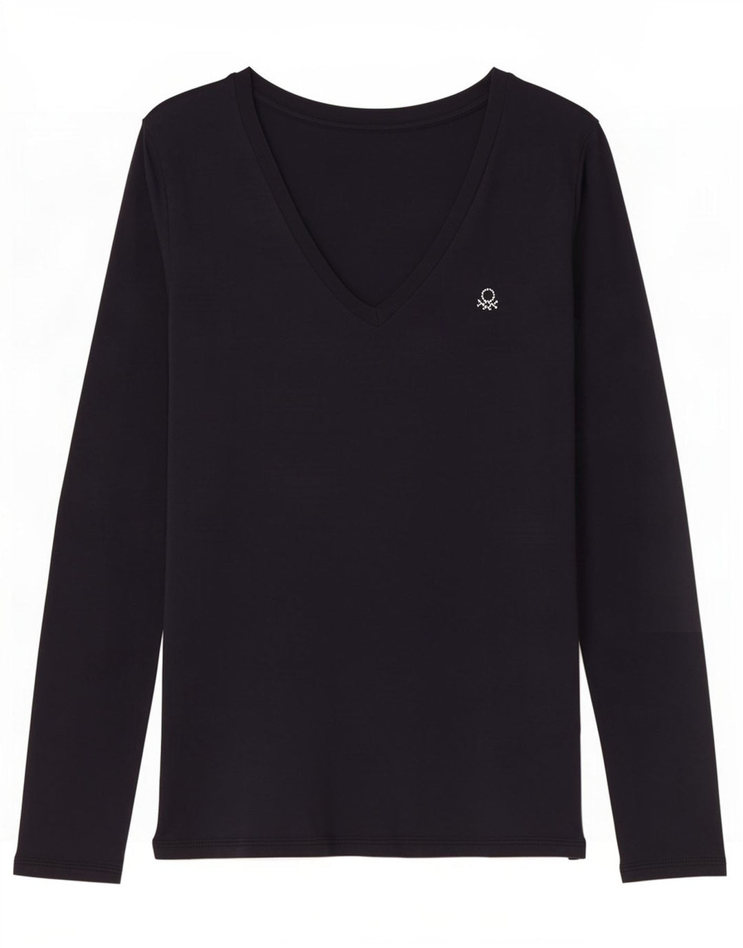 Top da donna Benetton manica lunga UK 12 medio blu navy