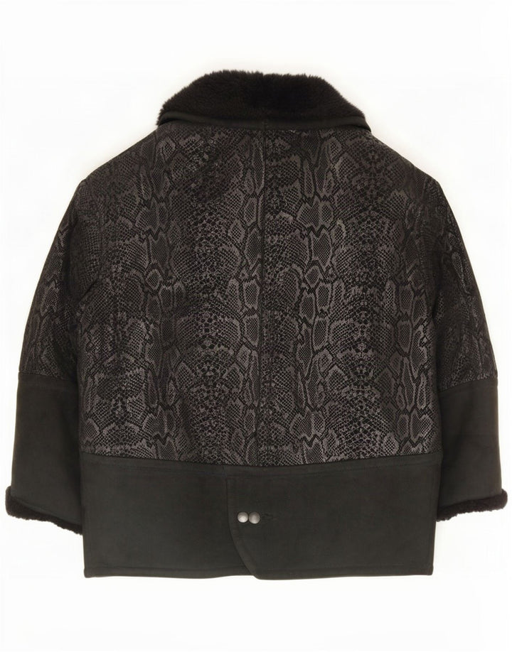 Giacca Donna Oversize In Pelle Scamosciata Conbipel IT 40 Small Nera Stampa Animalier