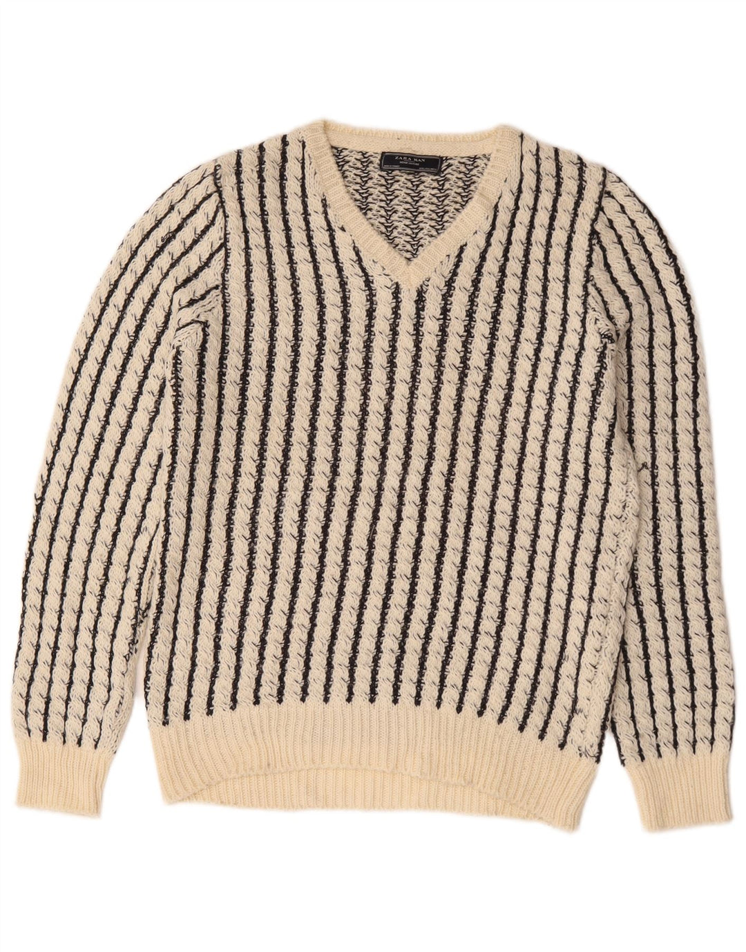 Maglione Zara da uomo con scollo a V, acrilico a righe grandi bianche