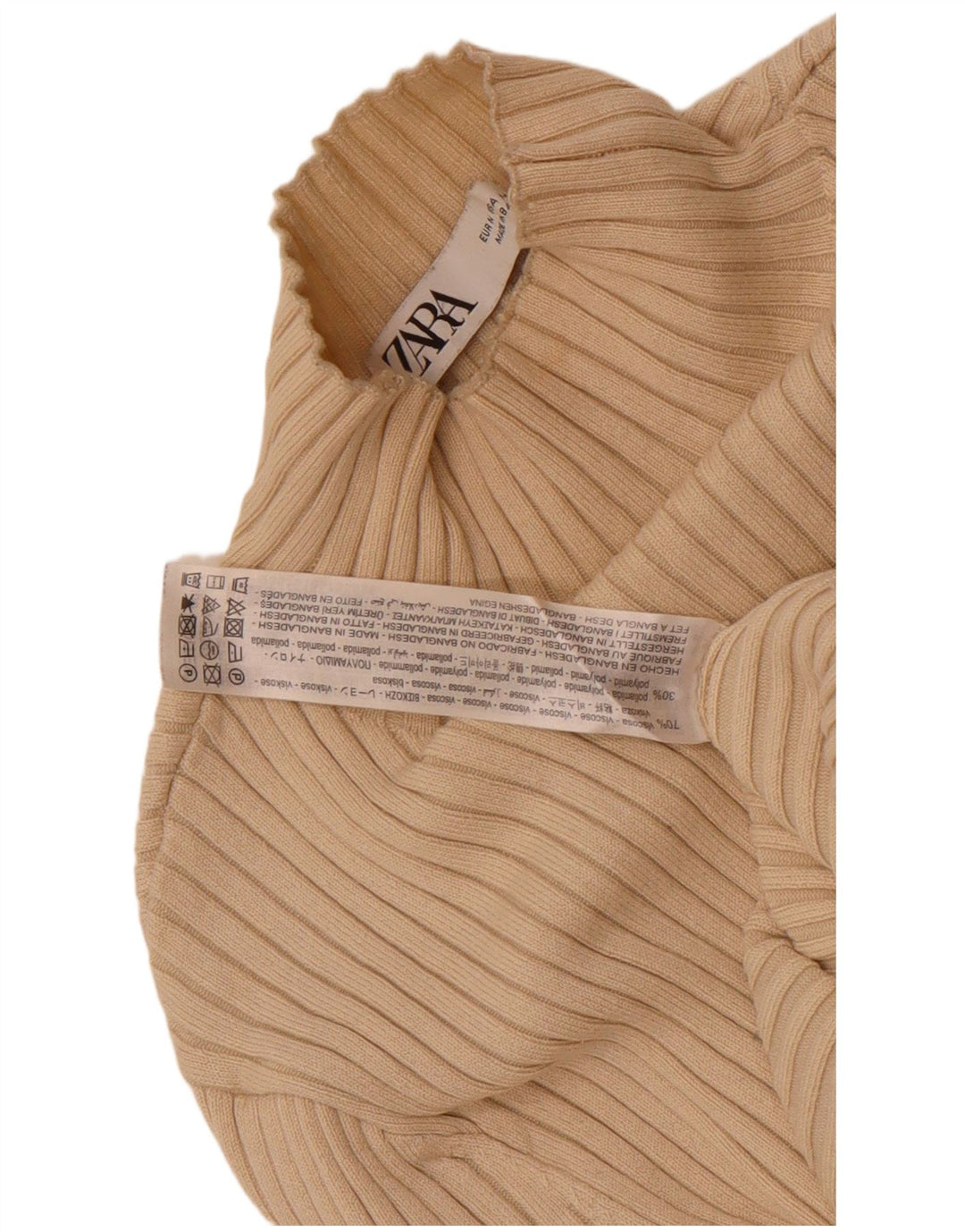 Maglione corto a collo alto da donna Zara UK 12 Viscosa beige medio