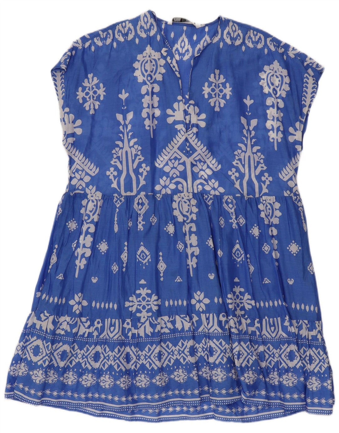 ZARA Abito a trapezio oversize da donna UK 14 Cotone Fair Isle blu medio
