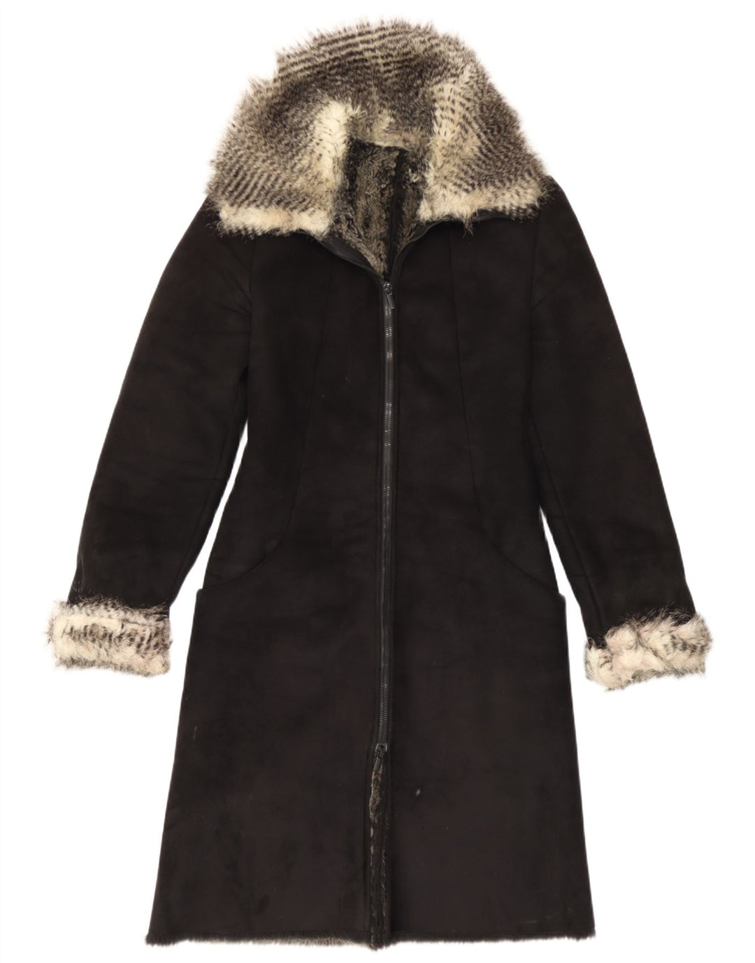 Cappotto Sherpa vintage da donna IT 40 piccolo nero