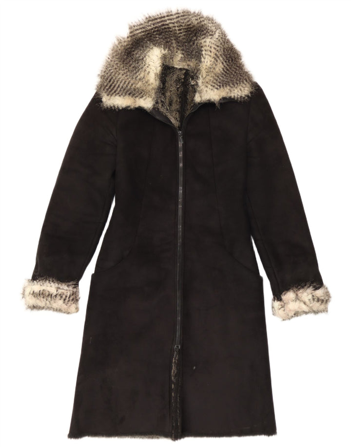 Cappotto Sherpa vintage da donna IT 40 piccolo nero
