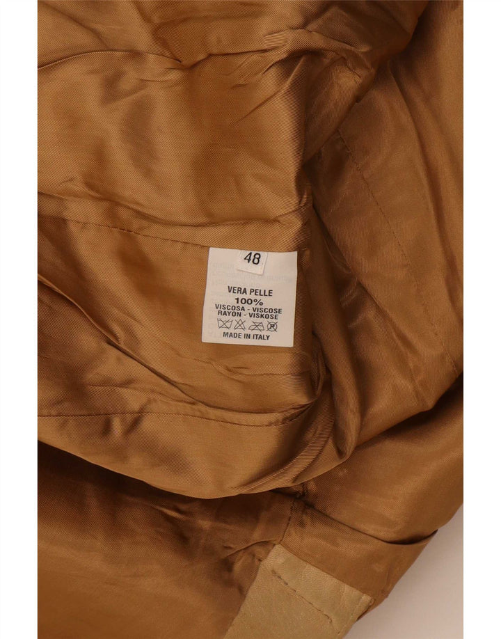 Giacca blazer in pelle vintage da uomo a 3 bottoni IT 48 Beige medio
