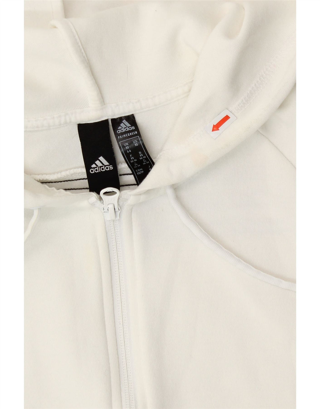 Felpa con cappuccio e zip da donna ADIDAS UK 4/6 XS cotone bianco