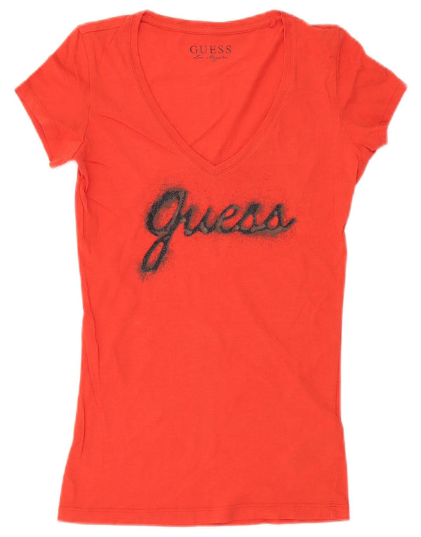 T-shirt grafica da donna Guess UK 6 XS rossa in cotone