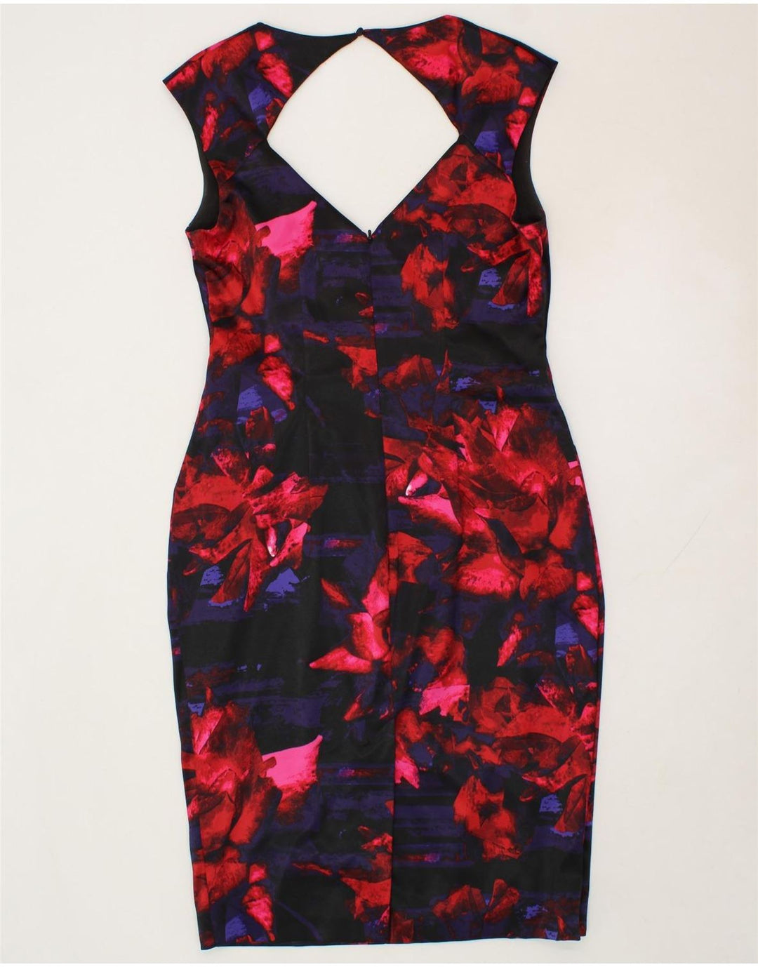 DEBUT Womens Bodycon Dress UK 14 Medium  Navy Blue Floral Polyester Vintage Debut and Second-Hand Debut from Messina Hembry 