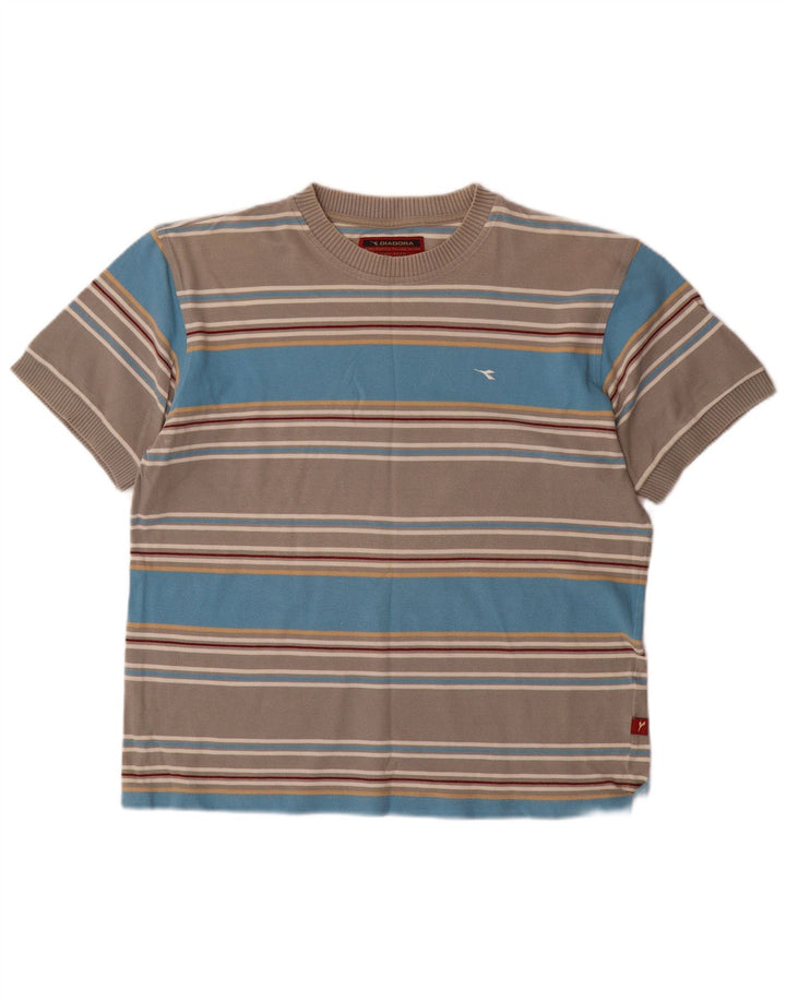 T-shirt Diadora Uomo Top Large in Cotone a Righe Grigie