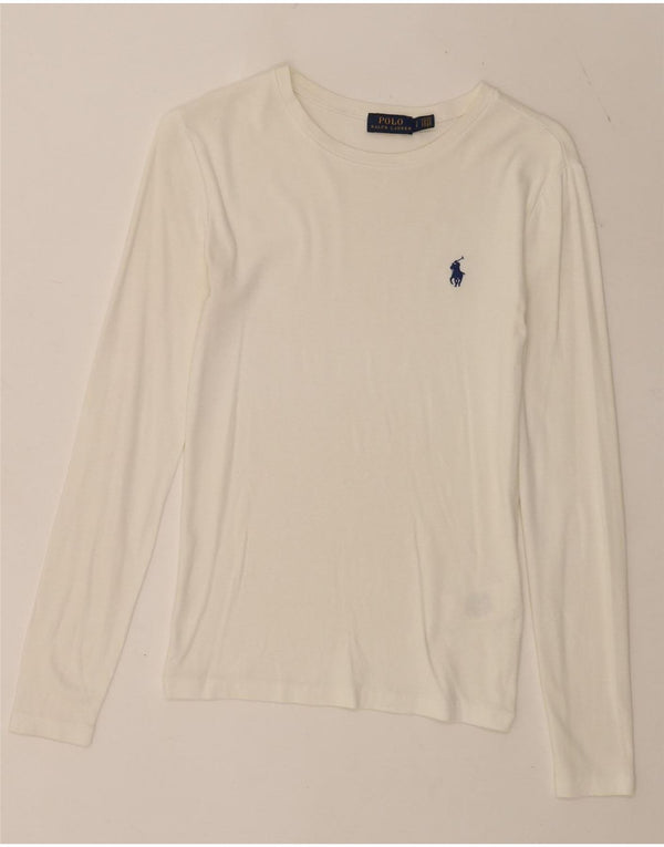 Polo Ralph Lauren Top da donna a maniche lunghe UK 8 Small in cotone bianco