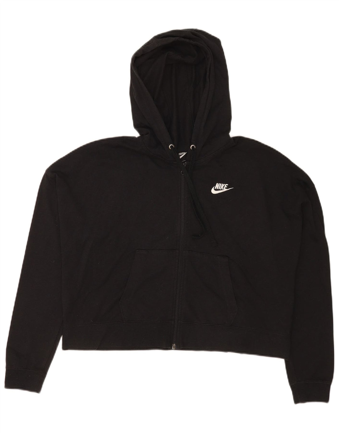 Felpa con cappuccio e zip oversize corta da donna Nike UK 14 poliestere nero medio