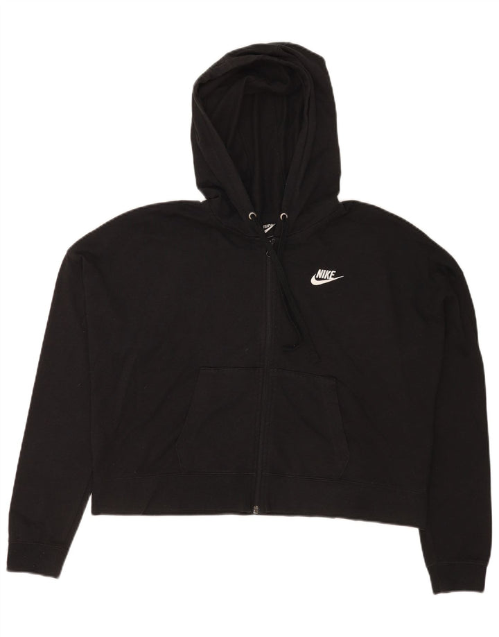 Felpa con cappuccio e zip oversize corta da donna Nike UK 14 poliestere nero medio