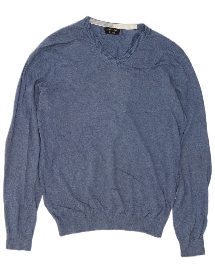 Maglione da uomo con scollo a V Massimo Dutti in cotone blu medio