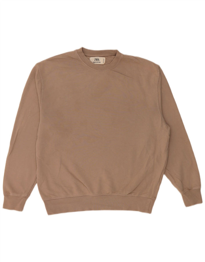 Felpa Zara da uomo in cotone beige medio