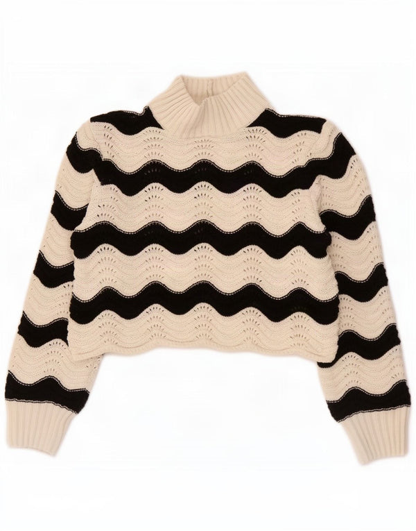 Maglione corto a collo alto da donna Zara UK 10 piccolo Chevron bianco