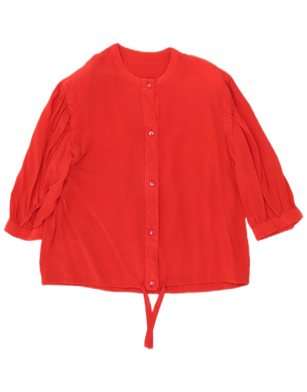 Camicetta vintage da donna a maniche corte con cravatta sul davanti UK 12 rossa media