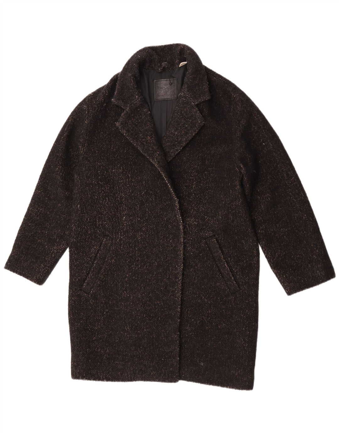 Cappotto oversize da donna Levi's UK 10 piccolo poliestere nero a spina di pesce