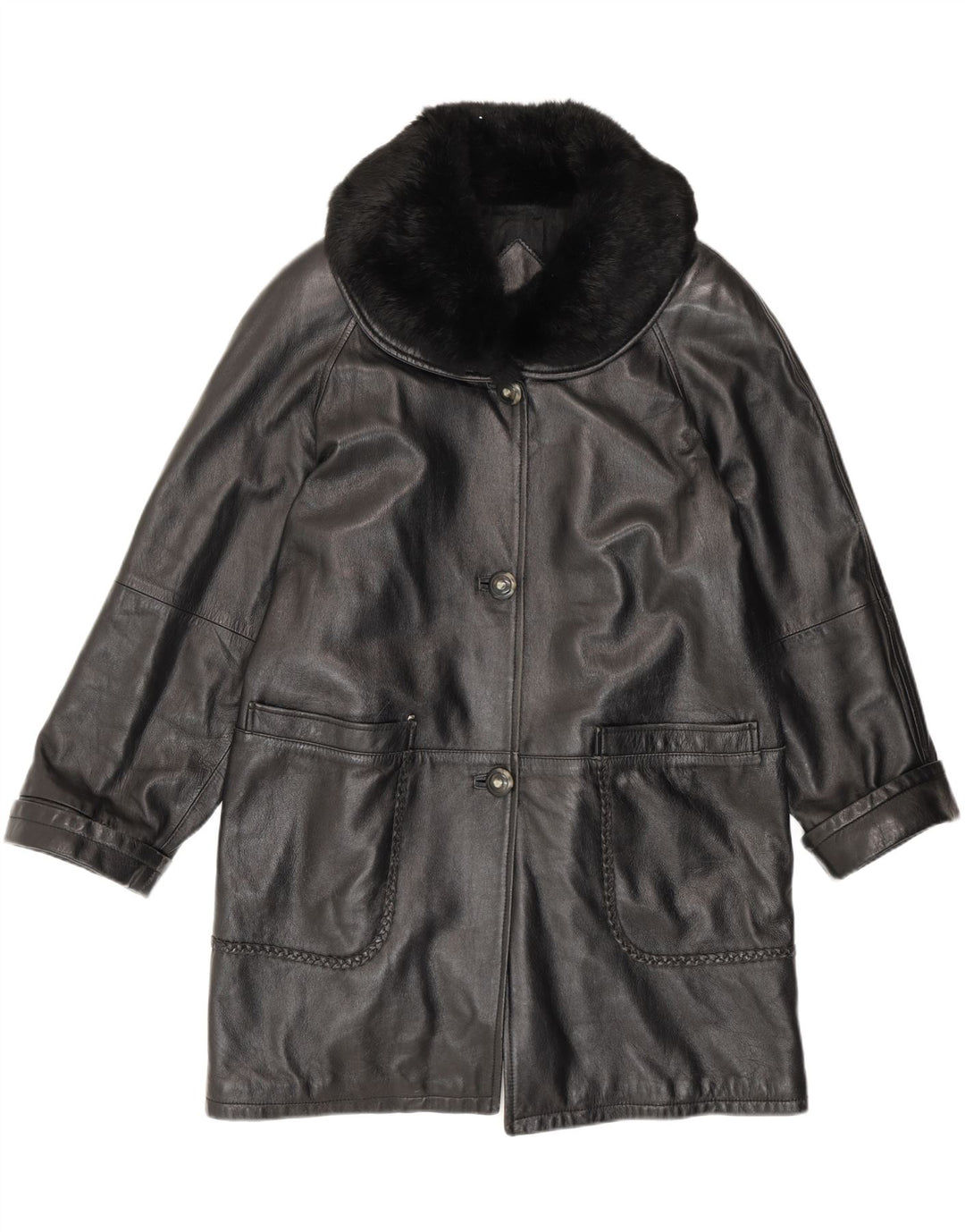 Cappotto in pelle vintage da donna vestibilità ampia IT 42 in pelle nera media
