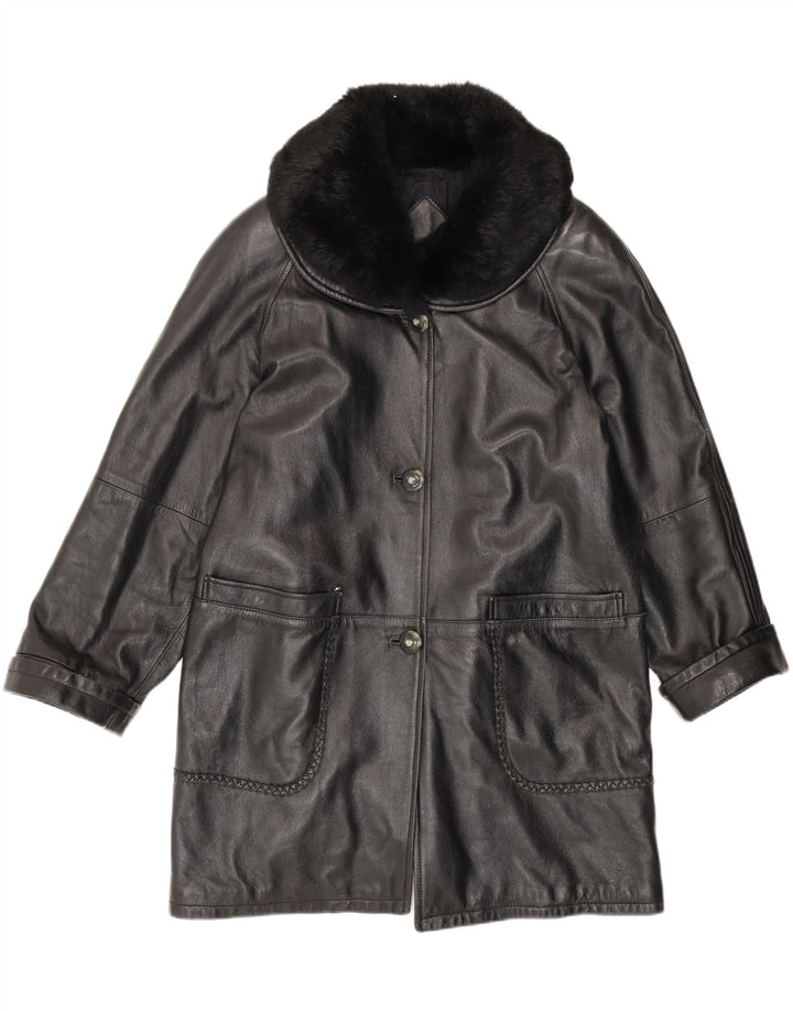 Cappotto in pelle vintage da donna vestibilità ampia IT 42 in pelle nera media