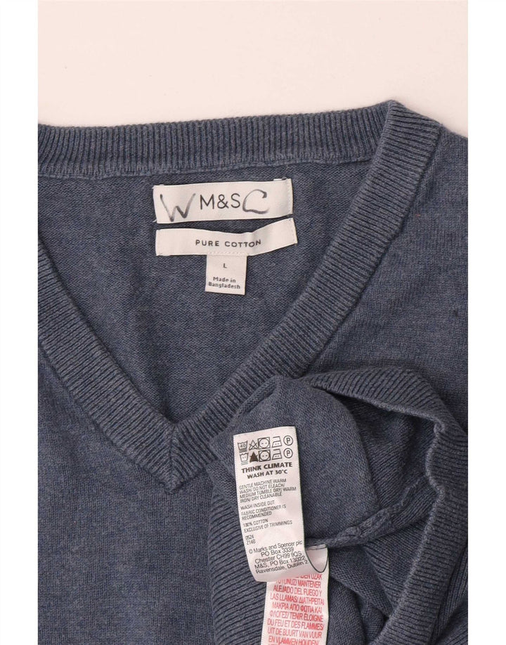 Maglione maglione con scollo a V da uomo Marks & Spencer grande cotone blu
