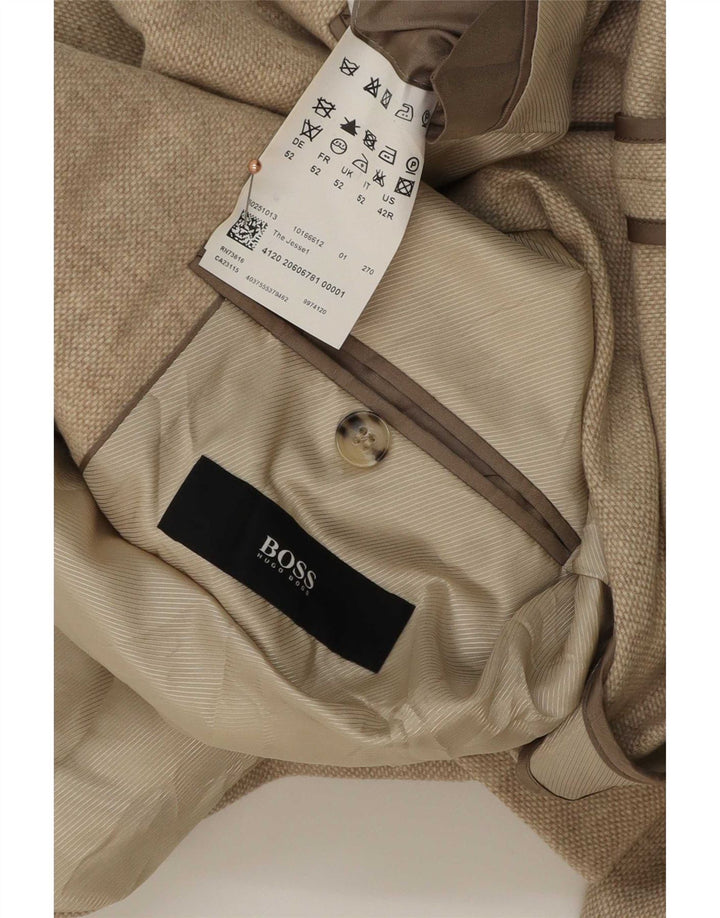 Giacca blazer da uomo a 2 bottoni Hugo Boss EU 52 XL Beige Lana vergine