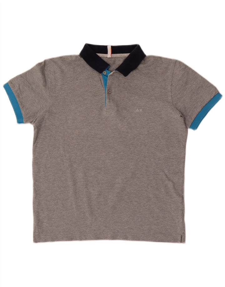 Polo da uomo Sun68 piccola in cotone color block grigio