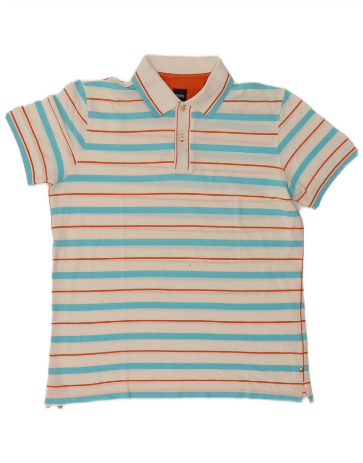 Polo da uomo slim fit Hugo Boss in cotone a righe bianche medie