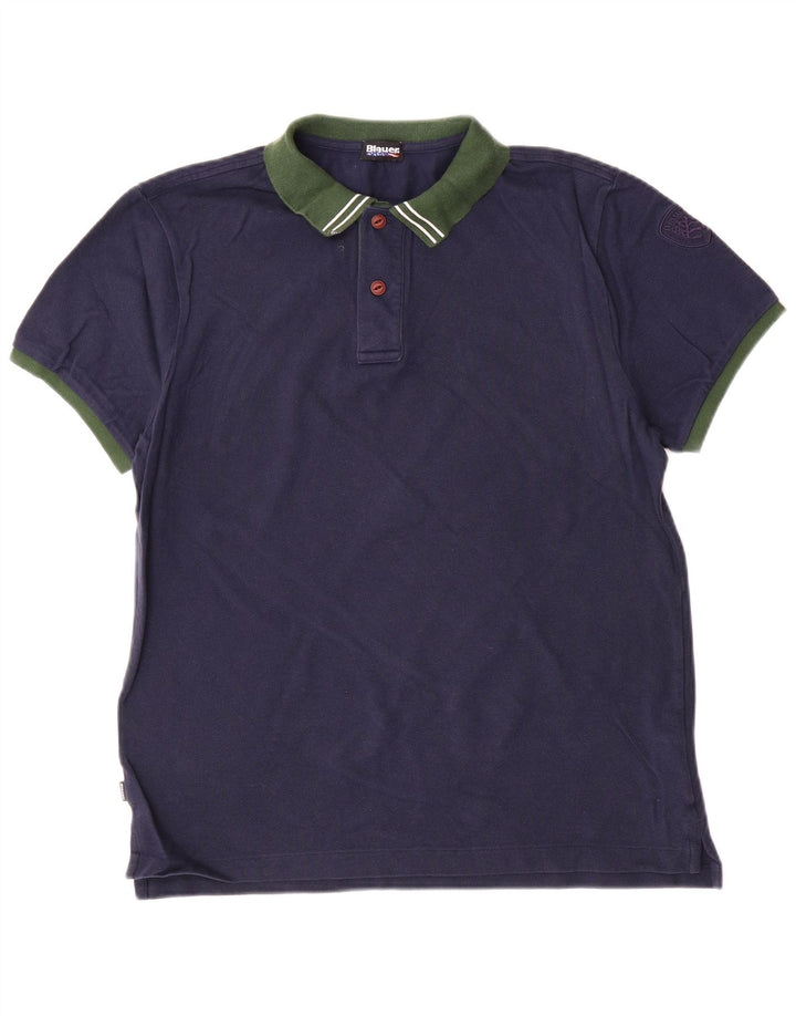 Polo da uomo Blauer grande in cotone color block blu navy