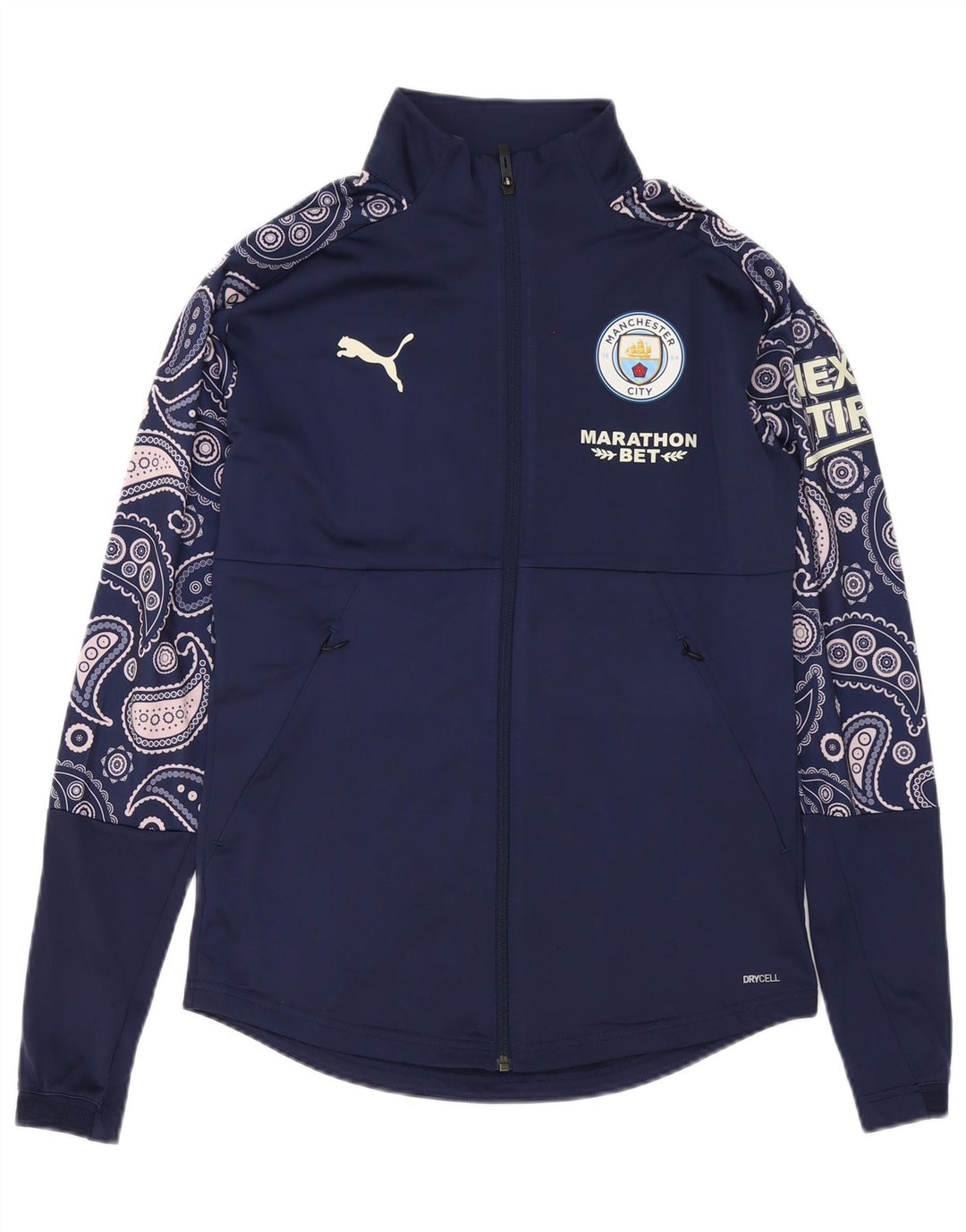 Giacca da ginnastica grafica da uomo Puma piccola in poliestere Paisley blu navy