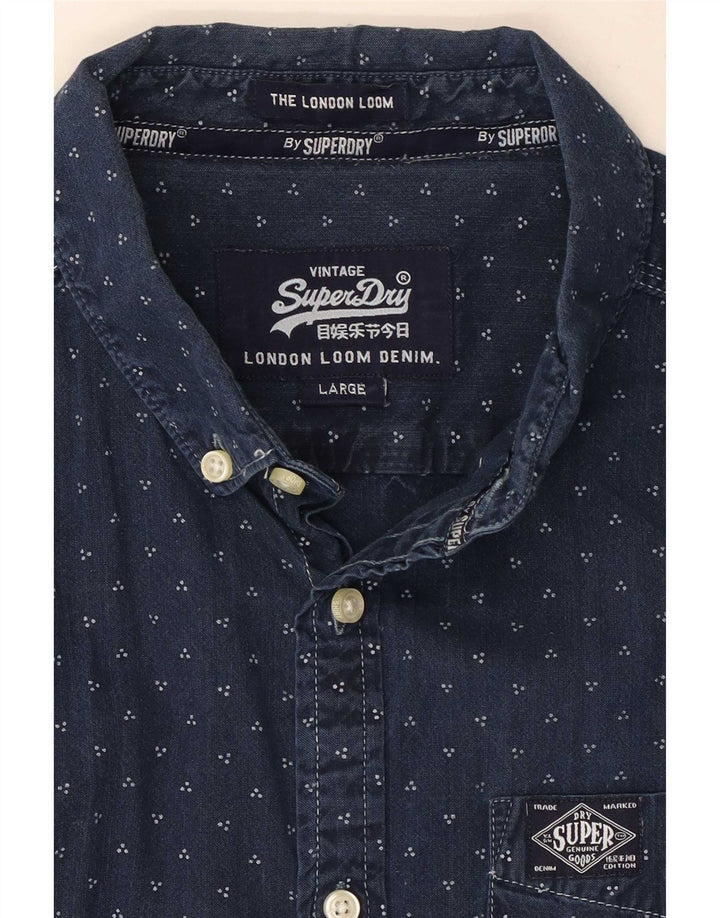 Camicia a maniche corte da uomo Superdry Large in cotone maculato blu navy