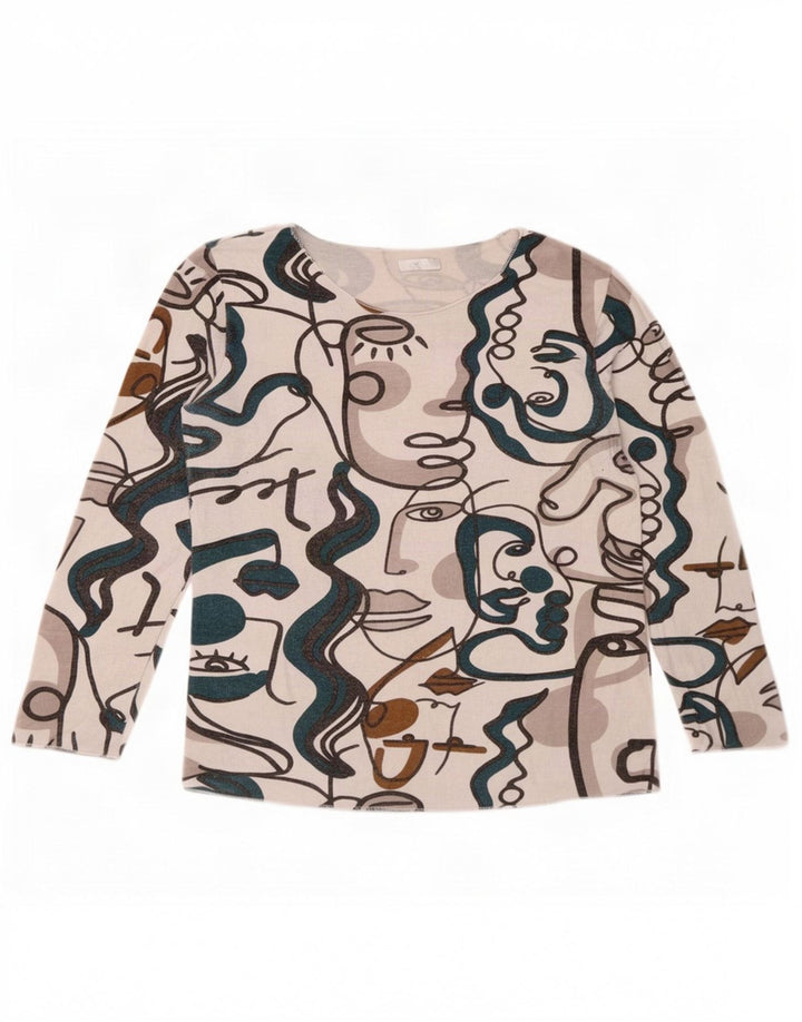 Top da donna vintage a maniche lunghe con motivo astratto US 6 medio multicolore
