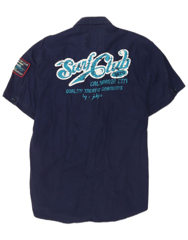 Camicia a maniche corte grafica da uomo Jack & Jones XL in cotone blu navy