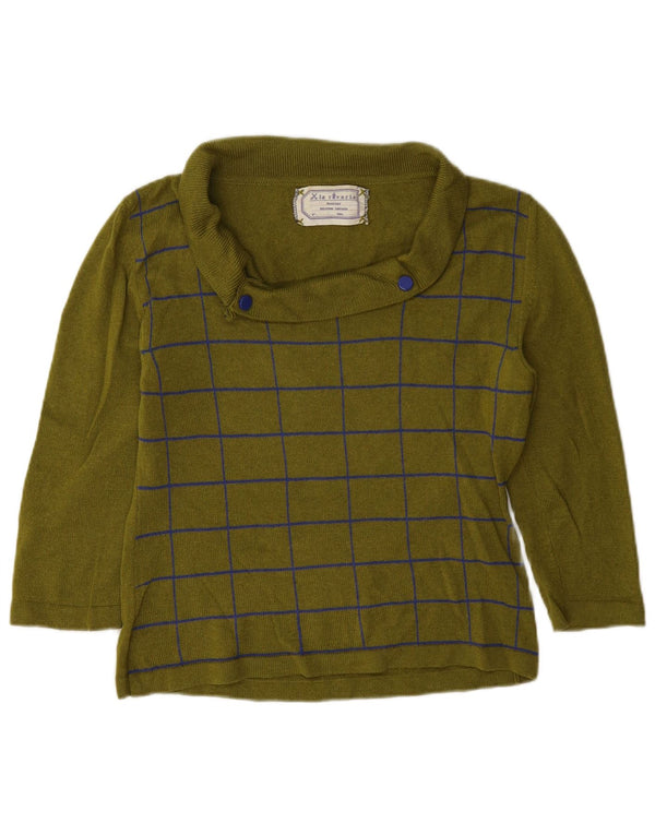 Maglione vintage da donna con collo alto e maniche a 3/4, UK 14, motivo kaki medio