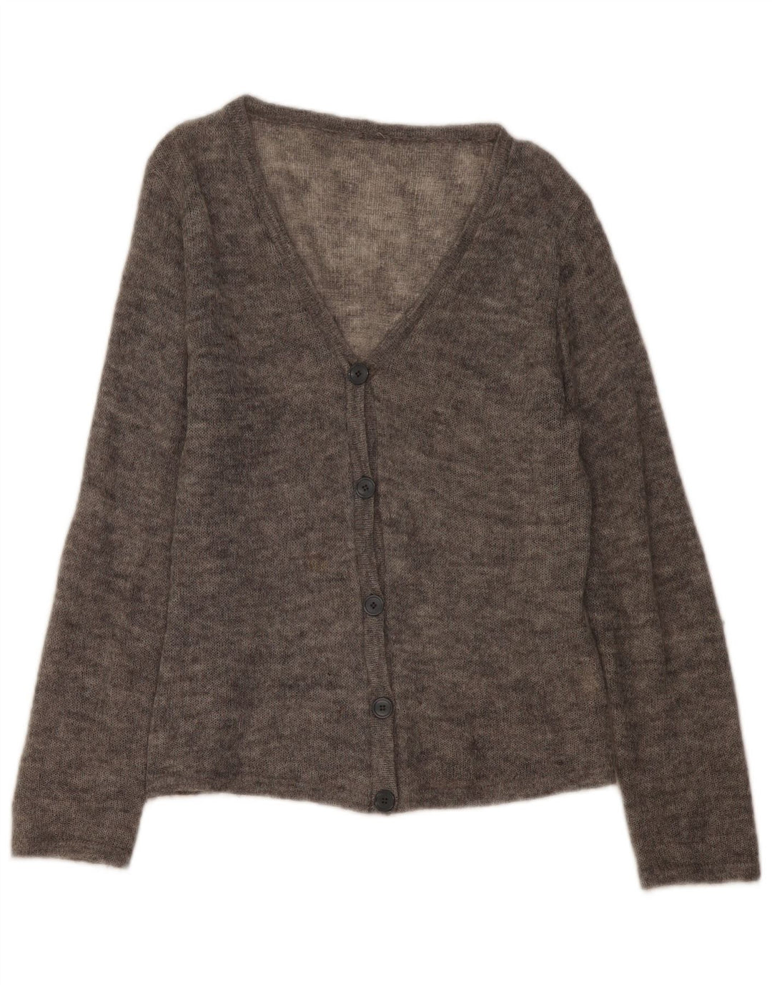 Maglione cardigan da donna vintage UK 16 Grande elastan screziato grigio