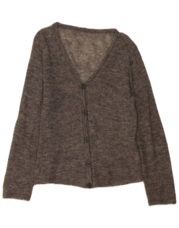 Maglione cardigan da donna vintage UK 16 Grande elastan screziato grigio