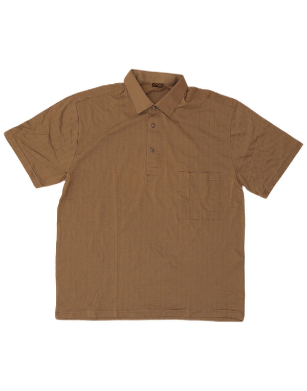 Polo vintage da uomo a maniche corte regolare in cotone a righe marroni grandi