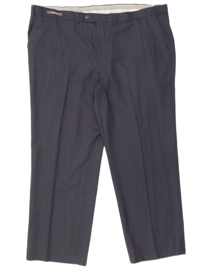 MARKS & SPENCER Pantaloni da abito dritti da uomo W44 L29 Poliestere blu