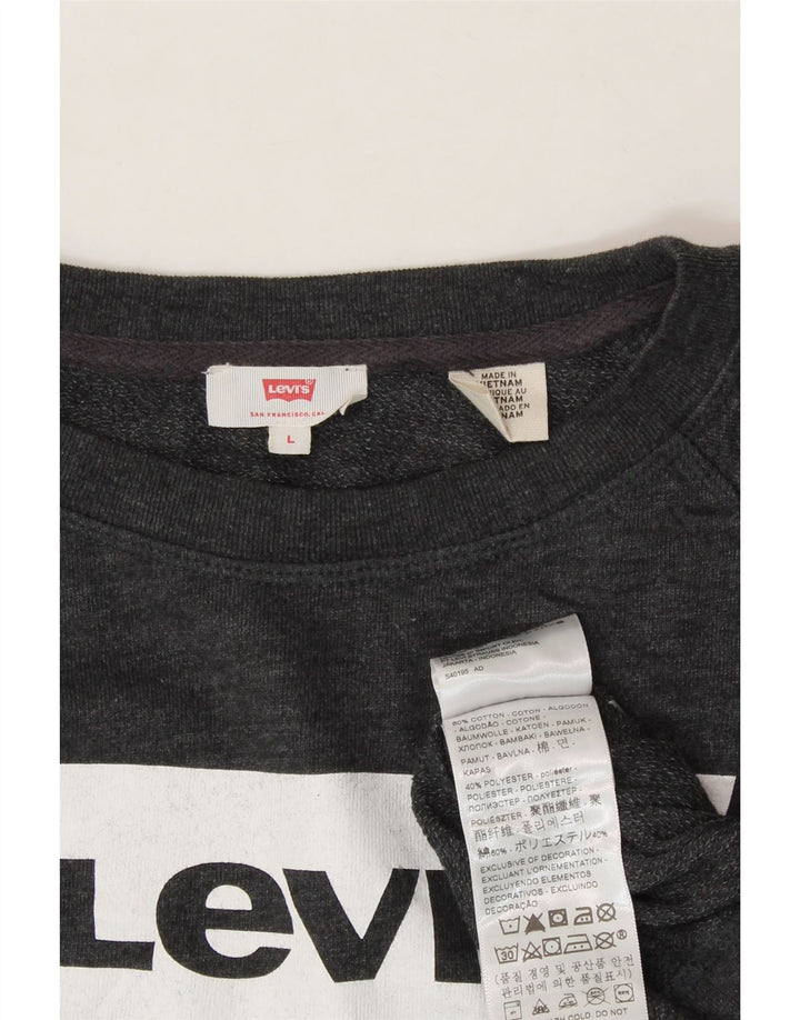 LEVI'S Womens Graphic Sweatshirt Jumper UK 16 Large Grey Flecked Cotton Vintage Levi's and Second-Hand Levi's from Messina Hembry 