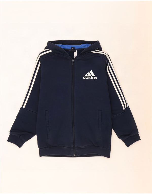 Maglione con cappuccio e zip Adidas da uomo piccolo in cotone blu navy