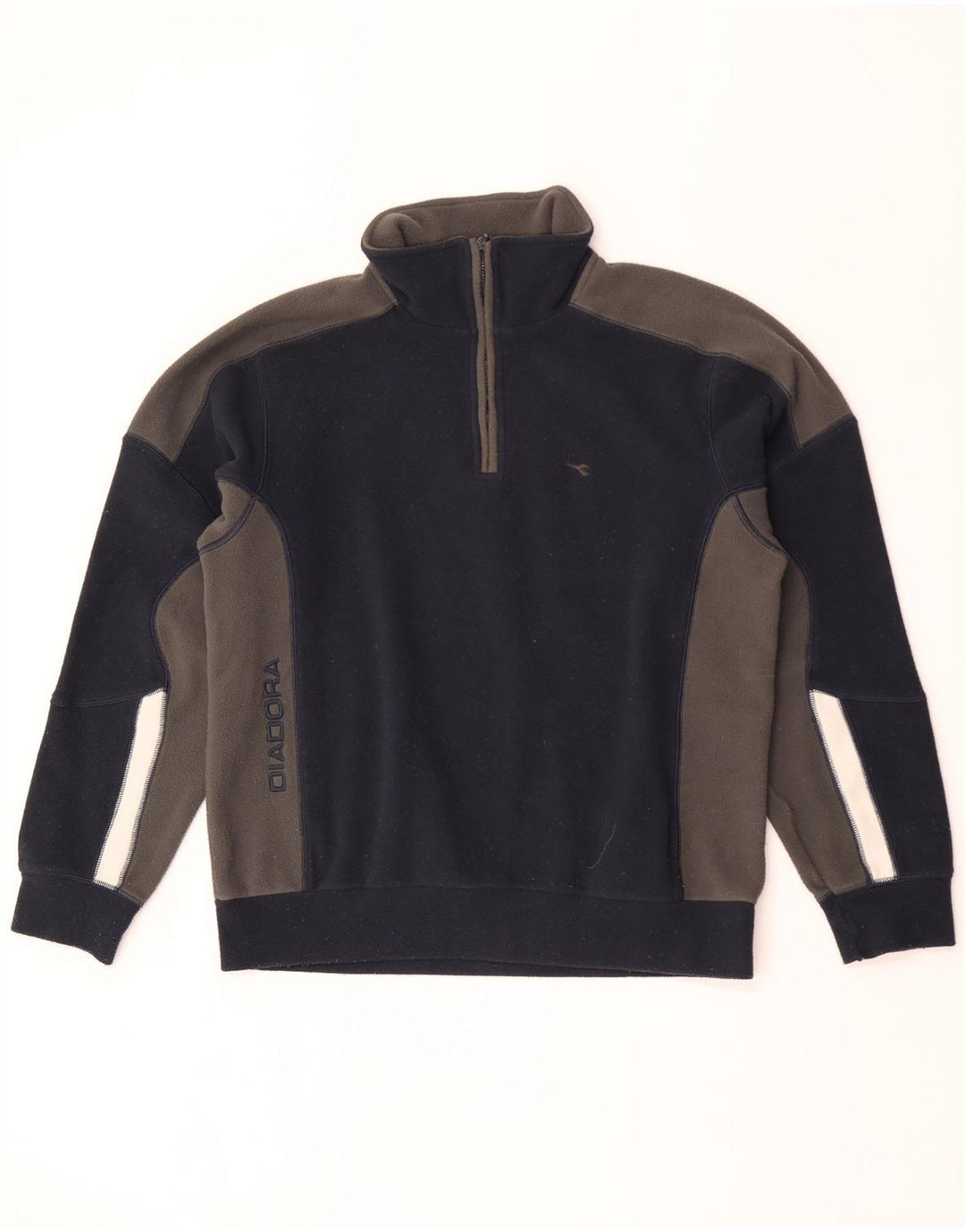 Maglione in pile da uomo Diadora con zip e collo medio in poliestere color block blu navy