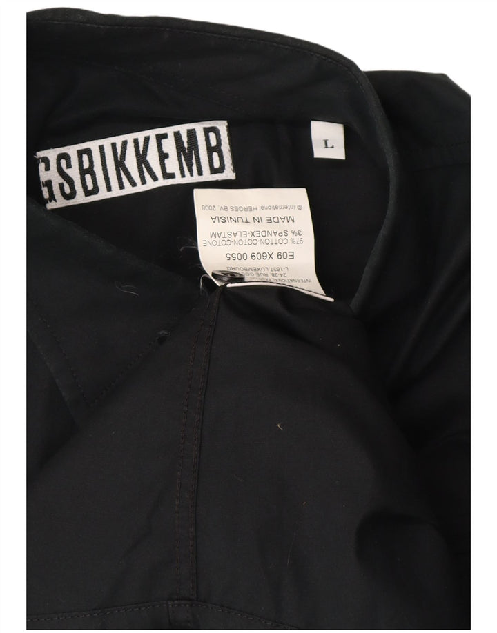BIKKEMBERGS Camicia grafica da uomo grande in cotone nero